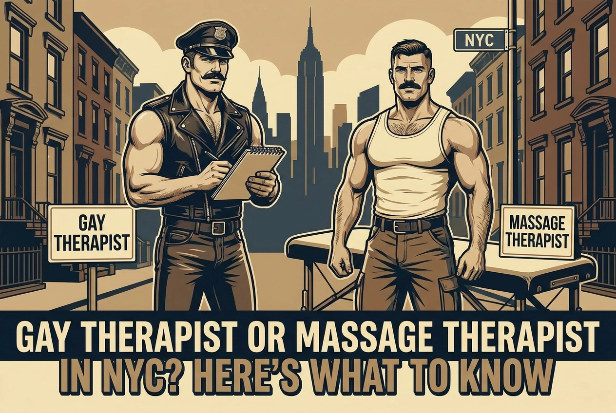 Professional header image for list-based article: Gay Therapist or Massage Therapist in NYC? Here's What to...